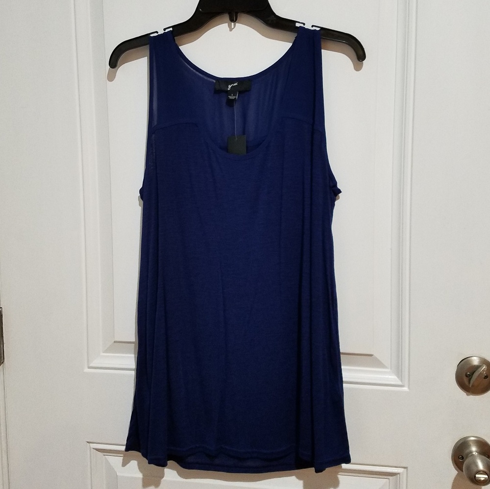 GNW Sleeveless Navy Blouse w/ Sheer Straps